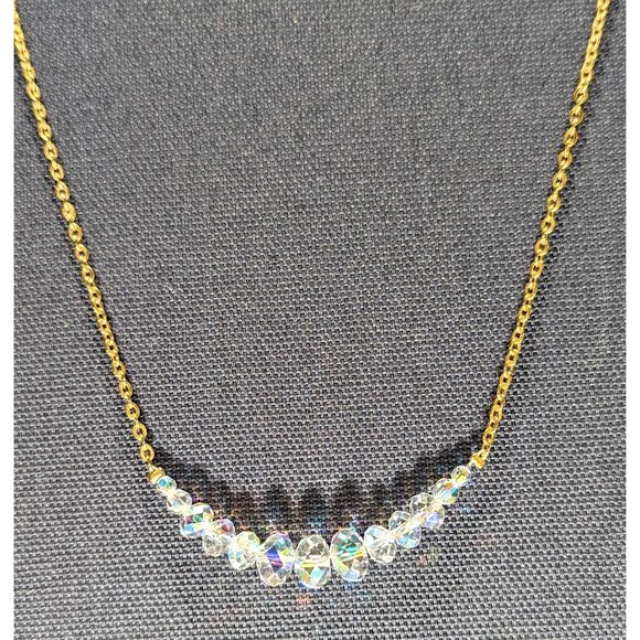 Kirks Folly Aurora Borealis Faceted Beads Gold Tone Chain - Picture 1 of 7